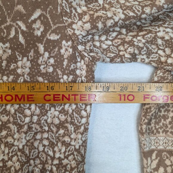 Susan Bristol Long Floral Knit Cardigan Medium Brown Beige Sweater Button Up - Picture 9 of 10